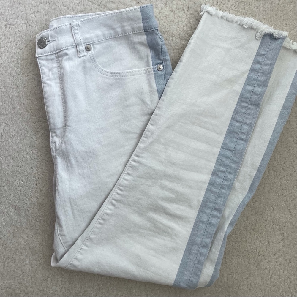LOFT white & blue jeans w/ frayed bottoms